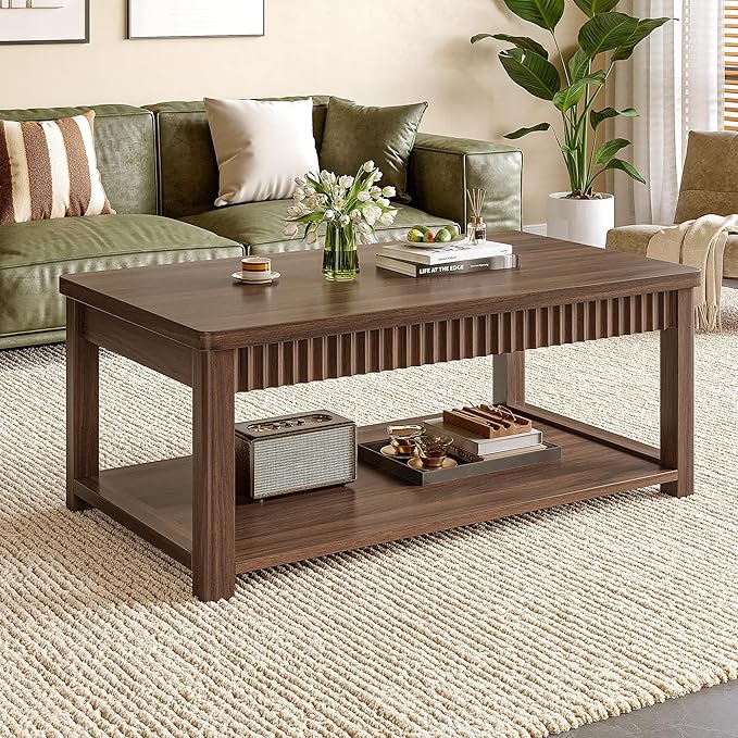 Modern Coffee Table with 2-Tier Storage — 39" Walnut