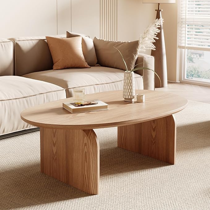 Modern Oak Wood Oval Coffee Table — Small, Natural