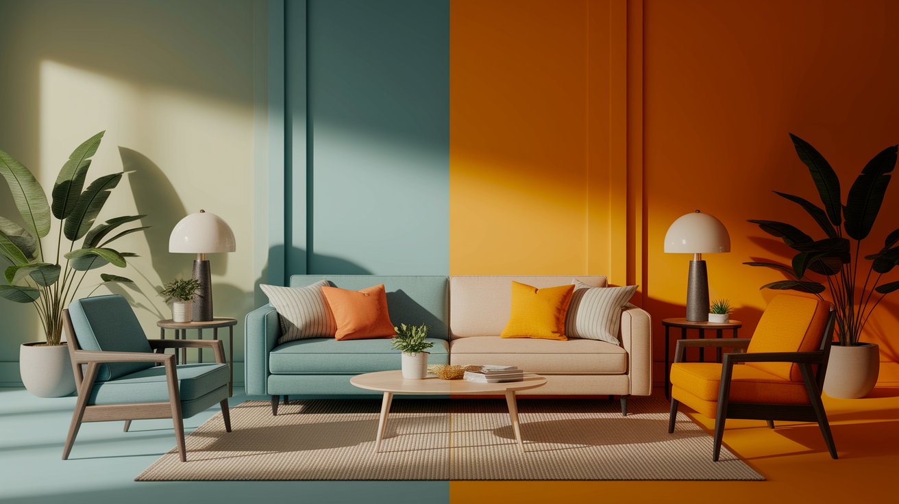 Before and after photos showing the same room painted in different colors