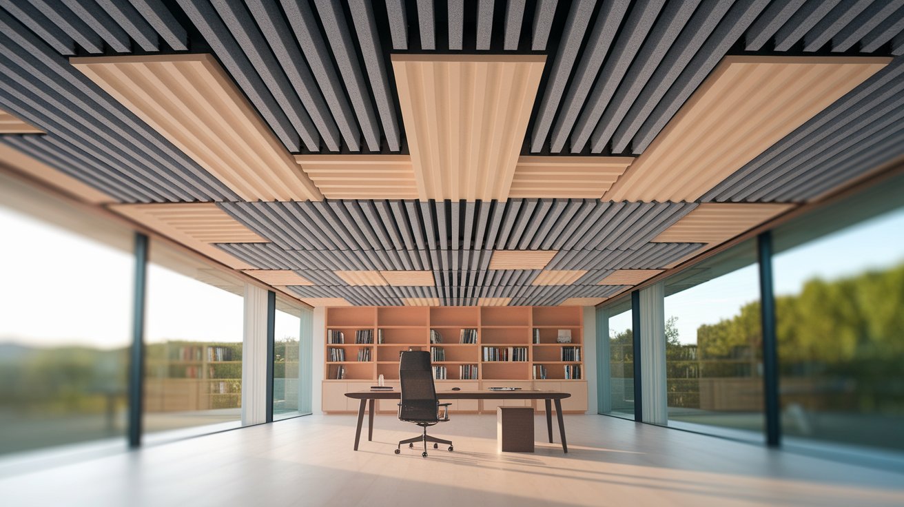 Ceiling with Acoustic Panels for Quiet Spaces