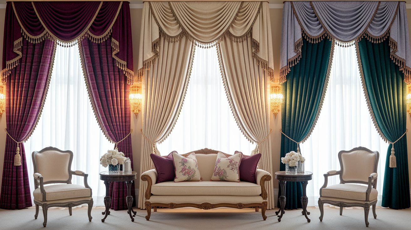 Traditional living room featuring classic curtain designs