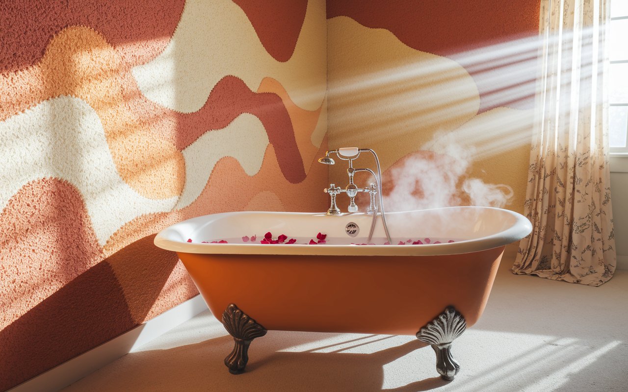 A bathtub filled with water, emitting steam, creating a relaxing and inviting atmosphere.