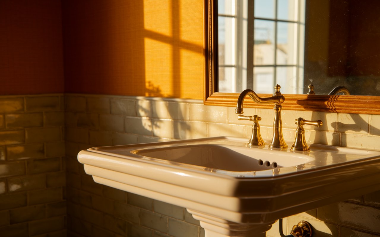 A clean white sink with a modern design, set against a light-colored bathroom wall.