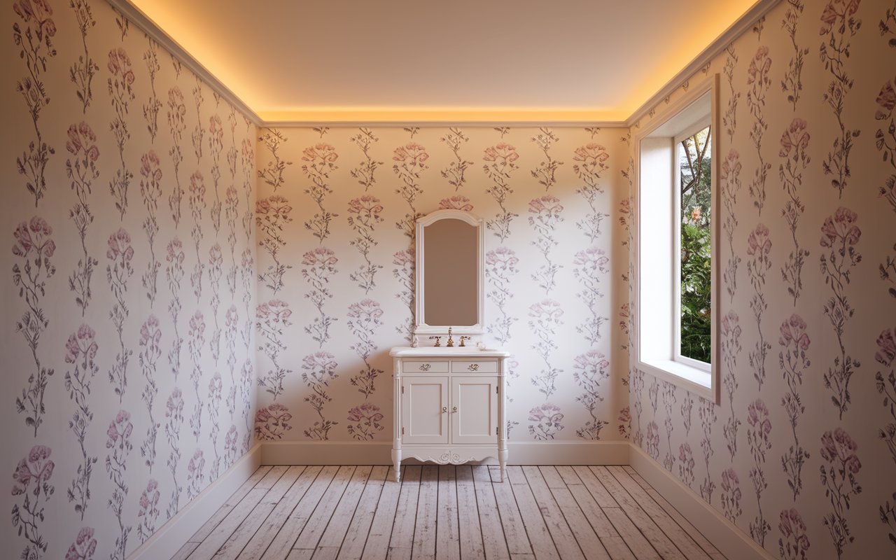 A bathroom featuring a sink and a mirror above it, with neutral-colored walls and a clean, organized appearance.