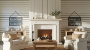 A cozy living room featuring a fireplace and two comfortable chairs arranged for relaxation.