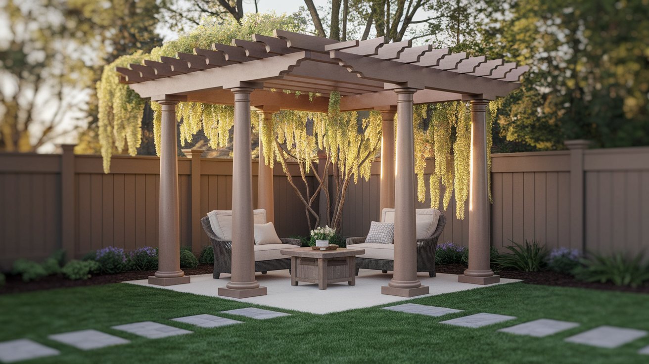 A backyard gazebo with a table and chairs, providing a cozy space for outdoor gatherings and relaxation.