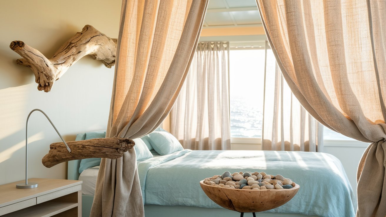 A neatly made bed with a decorative headboard beside a stylish bedside table.