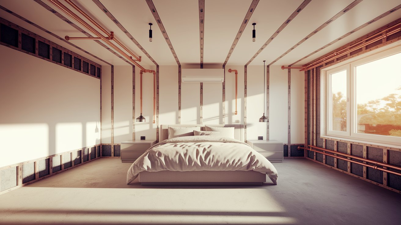 A cozy bedroom featuring a neatly made bed and a large window allowing natural light to enter the space.