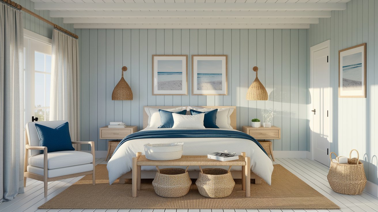 A cozy bedroom featuring a neatly made bed and wooden shutters partially open to let in natural light.