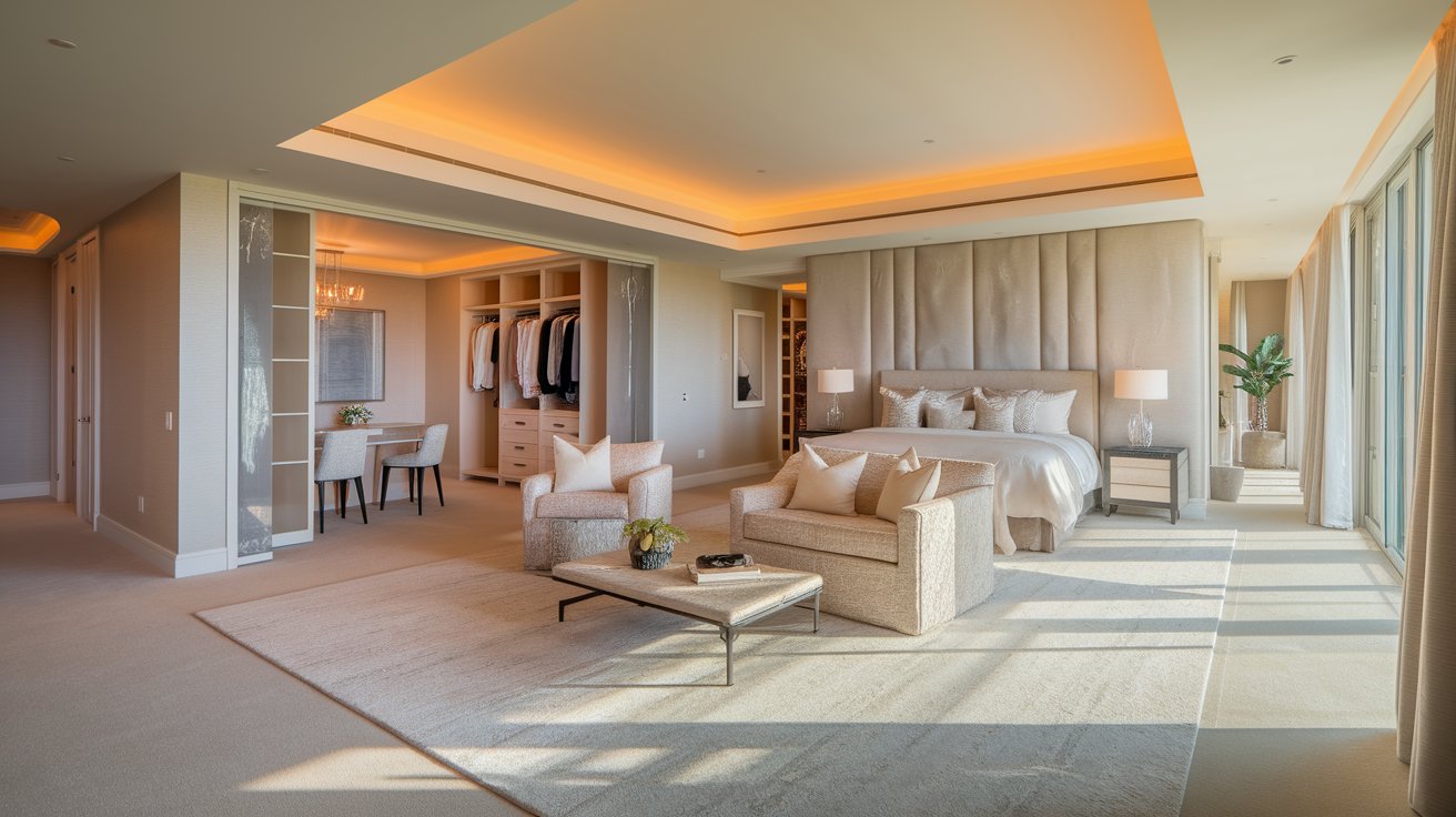A cozy bedroom featuring a bed, dresser, and a large window allowing natural light to enter the space.