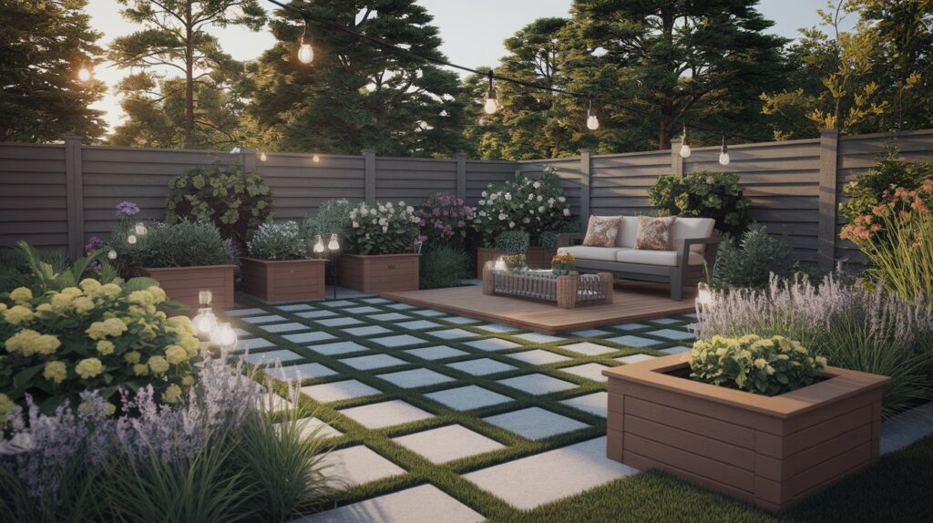 A vibrant garden filled with various plants and colorful flowers in full bloom.