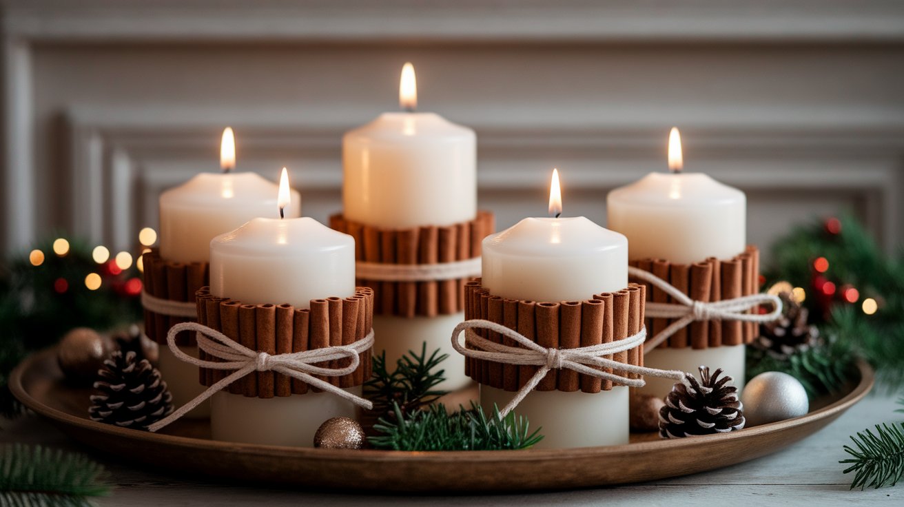 A decorative wreath with gold and green balls is elegantly hanging on a door.