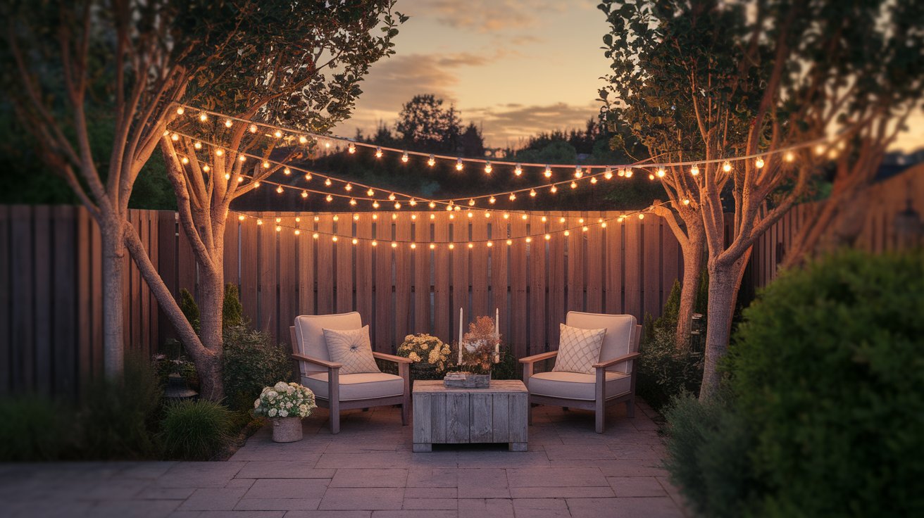 A backyard patio featuring a table surrounded by chairs, ideal for outdoor dining and relaxation.
