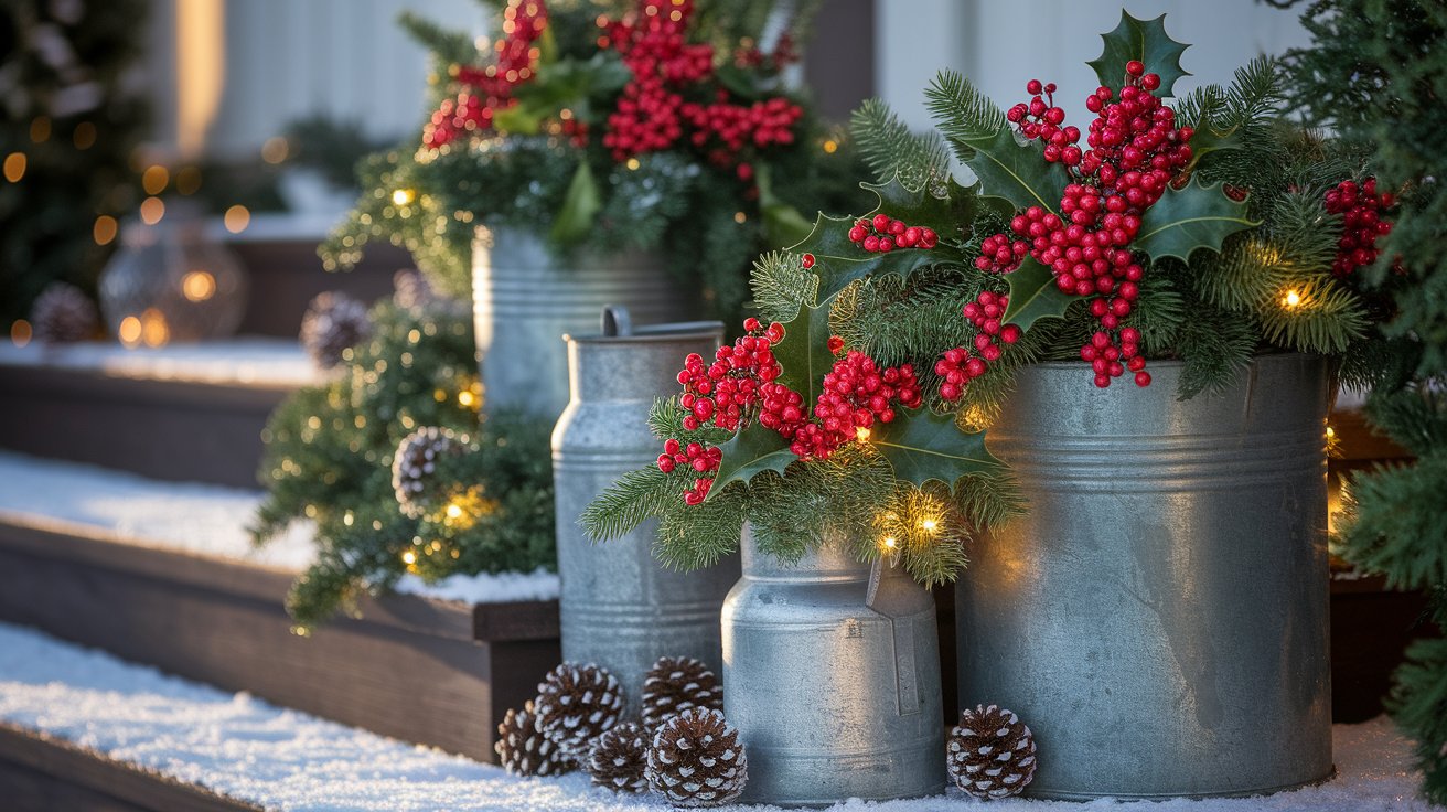 A cozy living room adorned with festive Christmas decorations, including a tree, lights, and garlands.