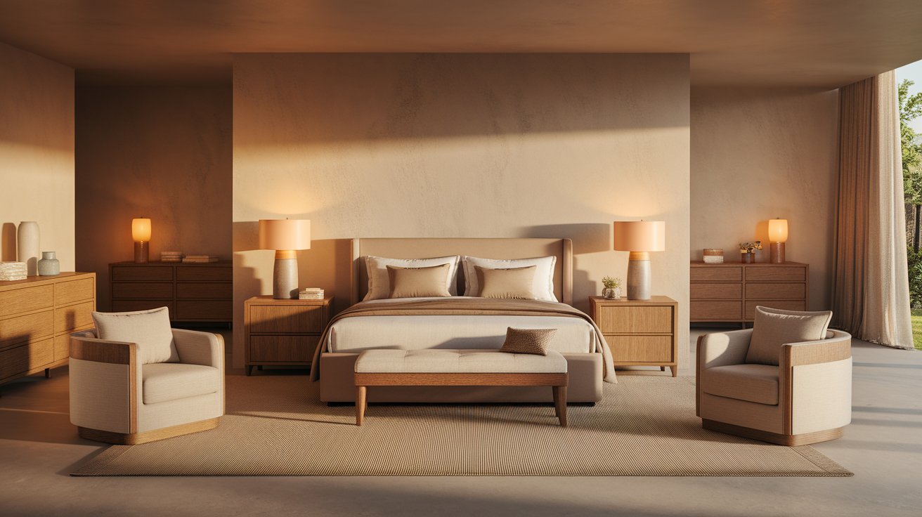 A cozy bedroom featuring a large bed and a comfortable chair, creating a welcoming atmosphere for relaxation.