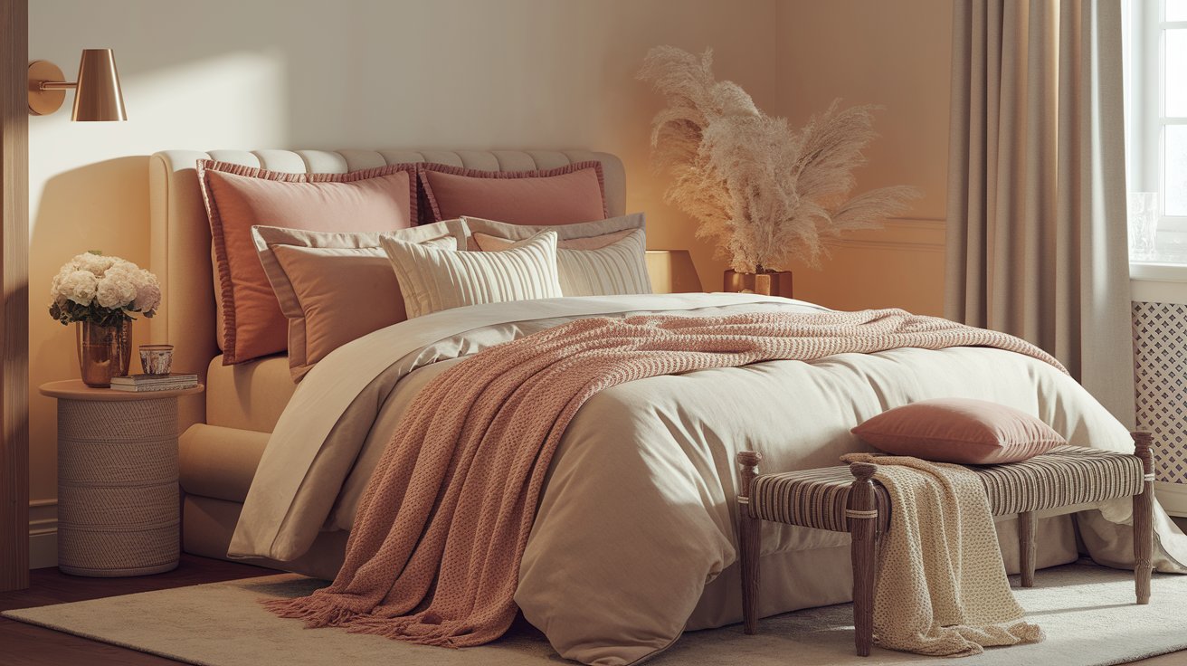 A cozy bedroom featuring a bed, a chair, and a lamp, creating a warm and inviting atmosphere.