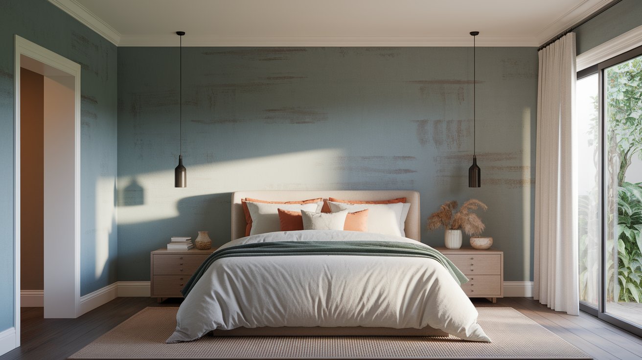 A cozy bedroom featuring a bed, a window allowing natural light, and a door leading to another room.
