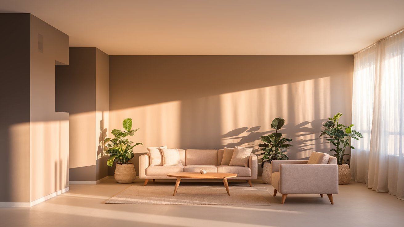 A cozy living room featuring a comfortable couch and a stylish table, creating a welcoming atmosphere.