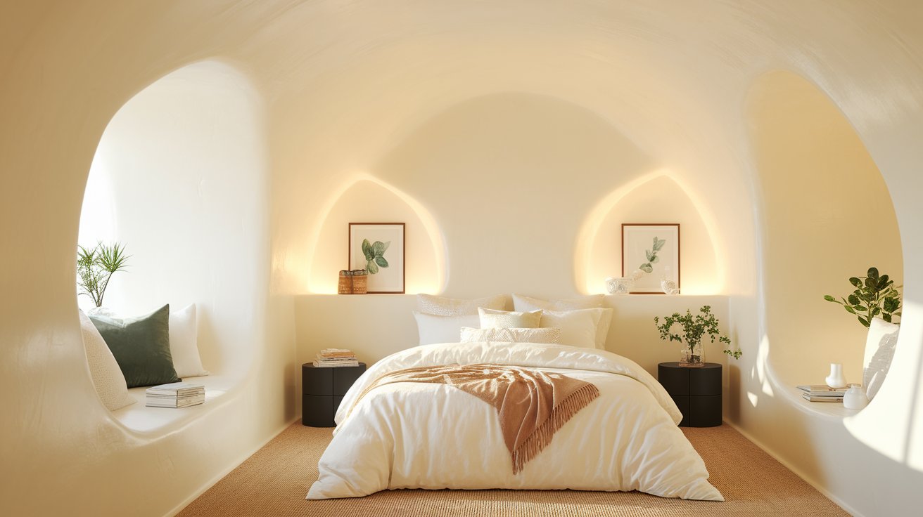 A cozy bedroom featuring a neatly made bed and a large window allowing natural light to enter the space.