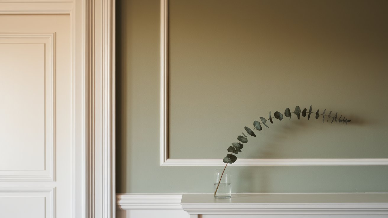 A decorative vase with a green plant sits on a table in a well-lit room, adding a touch of nature to the space.