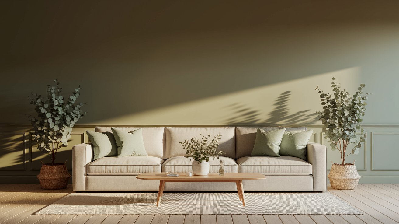 A cozy living room featuring a comfortable couch and a stylish table, creating a welcoming atmosphere.