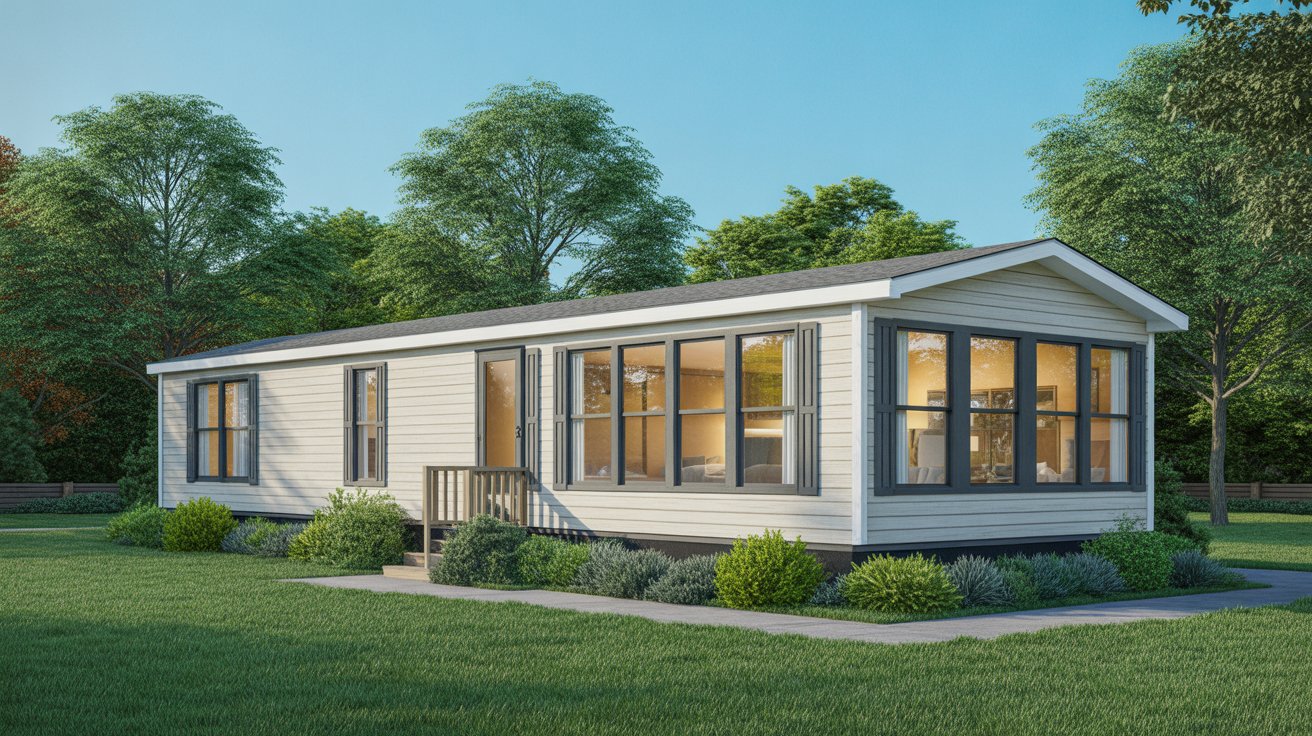 Rendering of a new modular home showcasing its modern design and layout.
