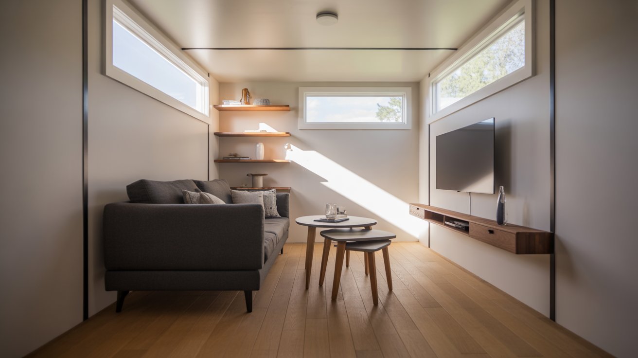 A cozy living room featuring a couch, coffee table, and television, creating a welcoming atmosphere for relaxation.