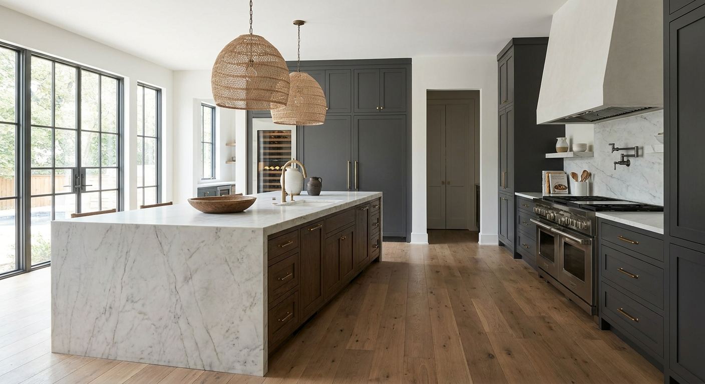 Luxury full-gut kitchen remodel with custom cabinets, premium appliances, stone countertops and a redesigned open layout.